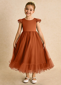 Azazie Phebs Flower Girl Dresses Burnt Orange A-Line Tulle Dress image6