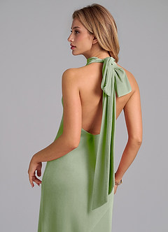 Azazie Velli Vestidos de damas de honor Vestido de Salvia Polvorienta de terciopelo de Corte Sirena con Cuello Alto image2