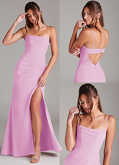 Azazie Leonis Vestidos de damas de honor Vestido de Rosa Caramelo de Gasa de Corte Recto Convertible con Sin tirantes image9