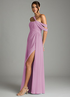 Azazie Kassandra Robes de demoiselle d'honneur Robe Trapèze en Mousseline de soie Épaule décolletée Rose Bonbon image4