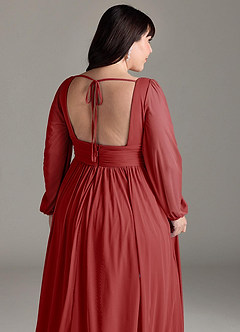 Azazie Norah Bridesmaid Dresses Rust A-Line V-Neck Long Sleeve Chiffon Dress image13