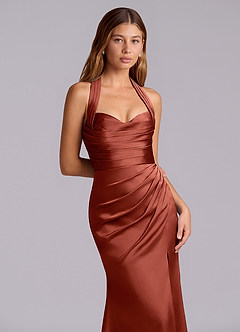 Azazie Destiny Robes de demoiselle d'honneur Robe Sirène en Satin extensible Encolure en Forme de Cœur Terracotta image5