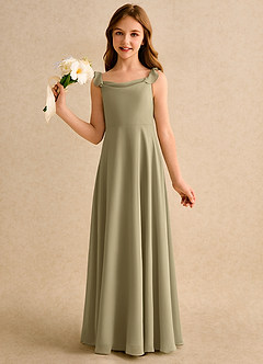 Azazie Puppy Girls Formal Abiti da Ragazza di Fiori Abito A-Line in Chiffon Plissettato Verde Muschio image3
