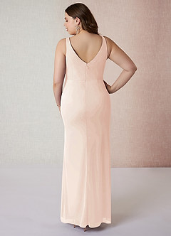 Azazie Leandra Bridesmaid Dresses Blushing Pink Mermaid V-Neck Pleated Mesh Dress image9