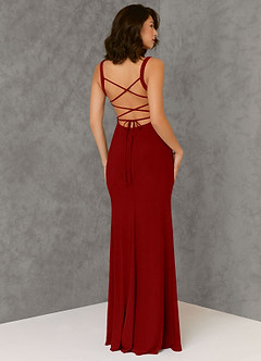 Azazie Nikki Robes de demoiselle d'honneur Robe Fourreau en Tricot de luxe Corset Écarlate image2