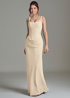 Azazie Niamh Bridesmaid Dresses Champagne Mermaid Corset Chiffon Dress image4