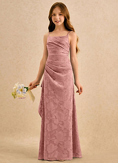 Azazie Cannoli Girls Formal Blumenmädchenkleider A-Linie Plissee Blumen-Burnout Kleid Rosettenrosa image3