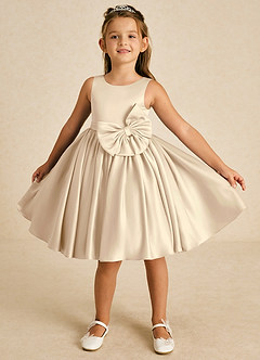 Azazie Apple Flower Girl Dresses Champagne A-Line Bow Matte Satin Dress image1