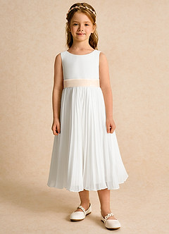 Azazie Margot vestidos de niña de las flores Vestido de Marfil Blanco Alabastro de Gasa de Corte En A con Plisado image6