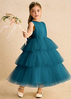 Azazie Marshmallow Robe Demoiselle D'honneur Fillette Robe Princesse en Tulle Arc Bleu Encre image1