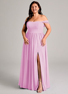 Azazie Calianna Robes de demoiselle d'honneur Robe Trapèze Convertible en Mousseline de soie Épaule décolletée Rose Bonbon image14