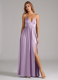 Azazie Aaida Bridesmaid Dresses Frosted Lilac A-Line Corset Stretch Satin Dress image5