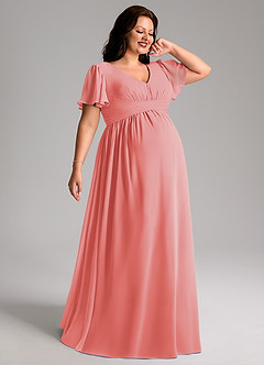 Azazie Verna Abiti da damigella d'onore premaman Abito A-Line Increspato con Scollo a V Chiffon Floor-Length image7