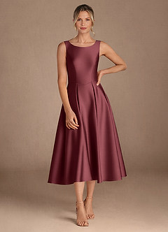 Azazie Fulton Mother of the Bride Dresses Merlot A-Line Pleated Stretch Satin Dress image4