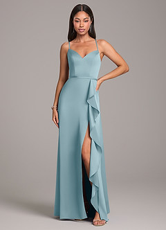 Azazie Naeem Robes de demoiselle d'honneur Robe Trapèze en Satin extensible Bleu Maussade image4