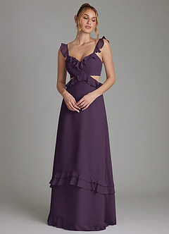 Azazie Malaya Vestidos de damas de honor Vestido de Ciruela de Gasa de Corte en A con Corsé image1