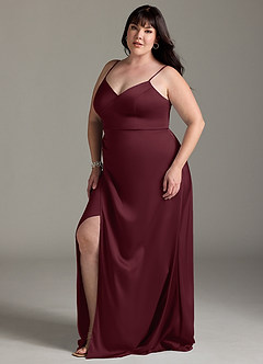 Azazie Marchella Brautjungfernkleider A-Linie Korsett Stretch-Satin Kleid Cabernetrot image10