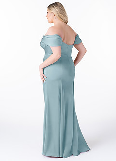 Azazie Amyra Bridesmaid Dresses Moody Blue Sheath Off the Shoulder Stretch Satin Convertible Dress image13