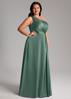 Azazie Brooke Brautjungfernkleider A-Linie One-Shoulder Stretch-Satin Kleid Eukalyptus image10