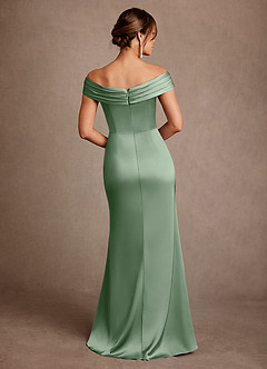 Azazie Bedford Mother of the Bride Dresses Matcha Sheath Pleated Stretch Satin Dress image3