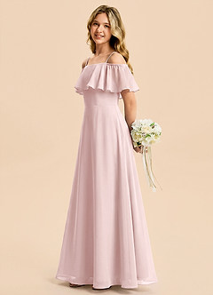 Azazie Maggie Junior Blushing Pink A-Line Off the Shoulder Chiffon Dress image3