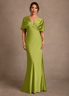 Azazie Dosia Mother of the Bride Dresses Lemongrass Sheath Pleated Stretch Satin Dress image1
