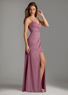 Azazie Maci Bridesmaid Dresses Vintage Mauve Sheath Pleated Mesh Dress image4