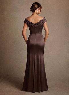 Azazie Aberdeen Mother of the Bride Dresses Ganache Sheath Pleated Stretch Satin Dress image2