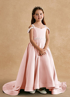 Azazie Jodi vestidos de niña de las flores Vestido de Rosa Rubor de Satin Mate de Corte En A image4