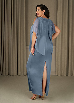 Azazie Aspyn Mère de la mariée Robes Robe Fourreau en Maille Perlé Bleu Poussiéreux image2