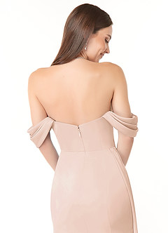 Azazie Amyra Vestidos de damas de honor Vestido de Rosa Rubor de Satén Elástico de Corte Recto Convertible con Vestidos sin tirantes image4