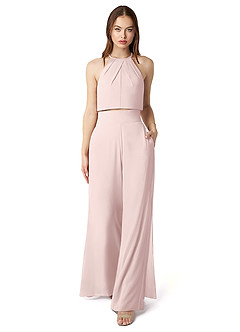 Azazie Kenzi Bridesmaid Dresses Blushing Pink Pleated Chiffon Jumpsuit image1