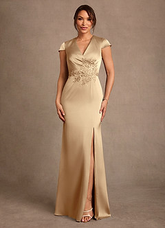 Azazie Rilda 신부의 어머니 드레스 쉬스 레이스 스트레치 새틴 플로어 길이 드레스 image1