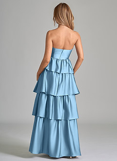 Azazie Faye Robes de demoiselle d'honneur Robe Trapèze en Satin extensible Rayé Acier Bleuté image7
