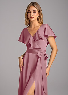 Azazie Lainey Bridesmaid Dresses Vintage Mauve A-Line with Pockets Stretch Satin Dress image6