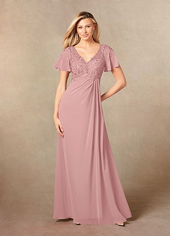 Azazie Holga Final Sale Dusty Rose A-Line V-Neck Lace Chiffon Dress image1