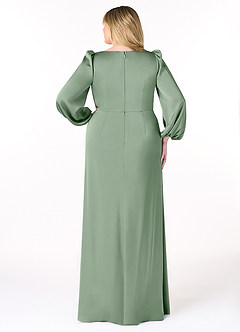 Azazie Mel Vestidos de damas de honor Vestido de Matcha de Satén Elástico de Corte Recto con Manga larga image8