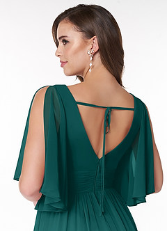 Azazie Temeka Vestidos de damas de honor Vestido de Pavo Real de Gasa de Corte en A con Volante image5