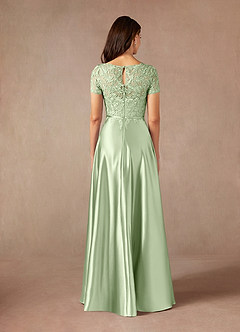 Azazie Adina Mother of the Bride Dresses Dusty Sage A-Line Lace Metallic Satin Dress image4