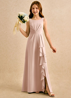 Azazie Chibi Girls Formal Abiti da Ragazza di Fiori Abito A-Line in Chiffon Plissettato Rosa Inglese image1