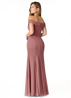 Azazie Lecia Bridesmaid Dresses Desert Rose Empire Off-The-Shoulder Pleated Chiffon Convertible Dress image4