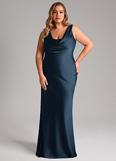 Azazie Rylina Bridesmaid Dresses Dark Navy Mermaid Stretch Satin Dress image7