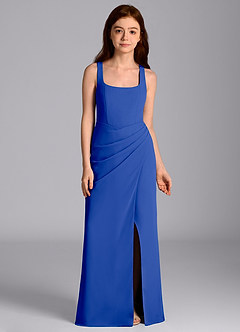 Azazie Mero Junior Abito Sirena in Chiffon Plissettato Blu Reale image6