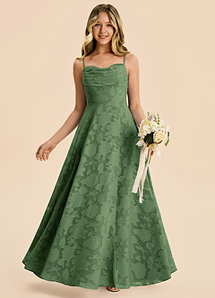 Azazie Bear Junior Eucalyptus A-Line Pleated Floral Burnout Dress image1