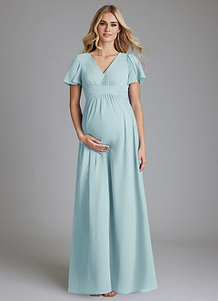 Azazie Verna Maternity Bridesmaid Dresses A-Line V-Neck Ruched Chiffon Floor-Length Dress image1