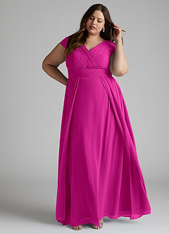 Azazie Organa Vestidos de damas de honor Vestido de Fucsia de Gasa de Corte en A con Plisado image8