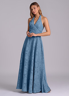 Azazie Tessie Robes de demoiselle d'honneur Robe Trapèze en Blumen-Burnout Plissée Acier Bleuté image4