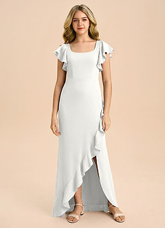 Azazie Demi Junior White Mermaid Bow Stretch Satin Dress image6