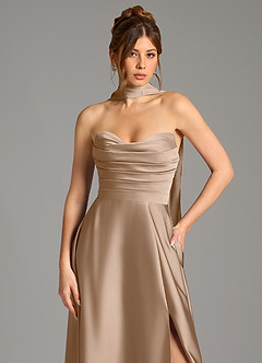 Azazie Ayla Vestidos de damas de honor Vestido de Gris Pardo de Satén Elástico de Corte en A con Corsé image2