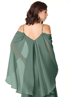 Azazie Cienna Robes de demoiselle d'honneur Robe Trapèze en Mousseline de soie Épaule décolletée Mousse De Mer image3